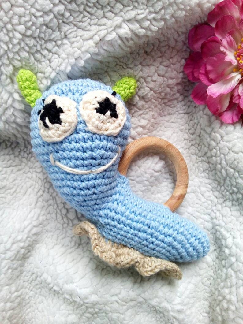 Snail rattle Teether toy 1st Baby Pastel Gender Neutral Etsy