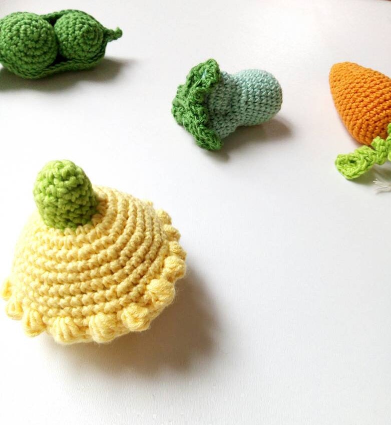Squash baby rattle crochet Play food toy Vegetable Sensory Etsy