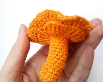 Teether mushroom 1pc Plush toy, Crochet Chanterelle, Eco rustic Woodland decor, Organic cotton toys, Toddler Waldorf school stuff