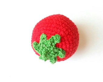 Tomato toy food, Crochet  Handmade vegetable rattle, Montessori baby first Birthday Vegan gift, natural eco teether Baby shower best ideas