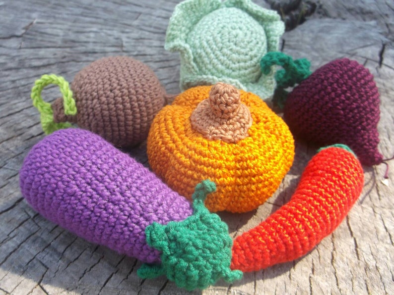 Play food set of 6 ANY VEGGIES Crochet Rattle for Baby vegan Etsy