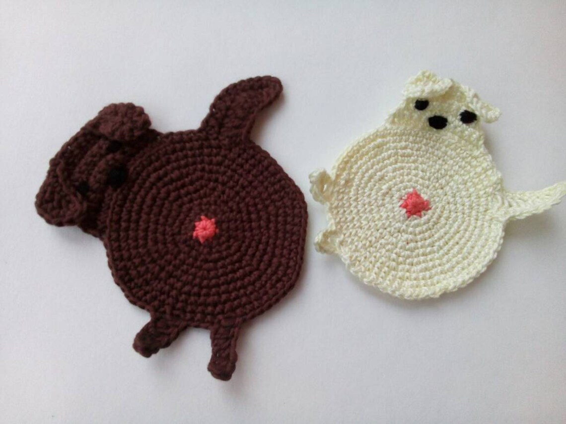 Peeking cute dog Coaster Crochet Organic cotton Kitchen Etsy