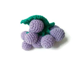 Crochet toy grapes 1 pc, gym sensory activities, Pastel fruit Pretend food berries Amigurumi baby Montessori Toddler play food toy