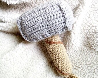 Hammer of Thor crochet rattle  1 pc, Newborn Viking gift, Natural eco teether, Baby gym toy, 1st Baby personalizable gift, Boy Baby Shower