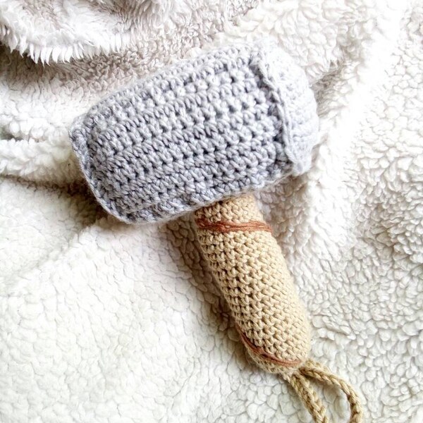 Hammer of Thor crochet rattle  1 pc, Newborn Viking gift, Natural eco teether, Baby gym toy, 1st Baby personalizable gift, Boy Baby Shower