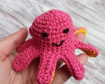 Crocheted Octopus with 2 faces, fidget Organic cotton toy, Sensory activity, Personalized finger antistress for kids, adults