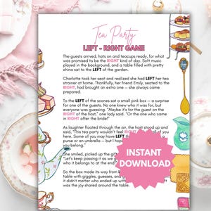 left right game tea party, tea activities, pass the gift game, tea group game, fun tea party game, right left story, left and right games