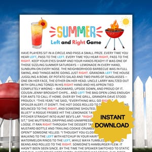Summer Left Right Game, left right game, left right story, pass the present, left right printable, pass the prize, Summer Game