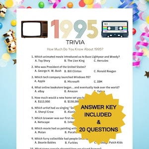 1995 Trivia Birthday Game: 30th Birthday Party (Printable PDF)