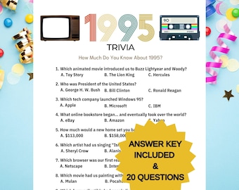 1995 Trivia Birthday Game: 30th Birthday Party (Printable PDF)