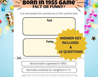 1955 Birthday Trivia Game: 70th Birthday Party, Fact or Funny (Printable PDF)