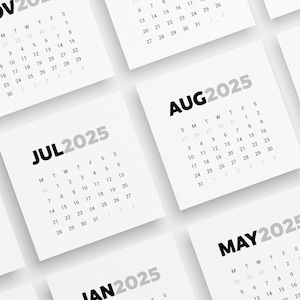 Calendário 2025 | 4x4 | 3x3 | 2x2 | Mini Calendário 2025 | Calendário Bujo para imprimir 2025 | Cartões de registro no diário e planejador | Design Mínimo | 05