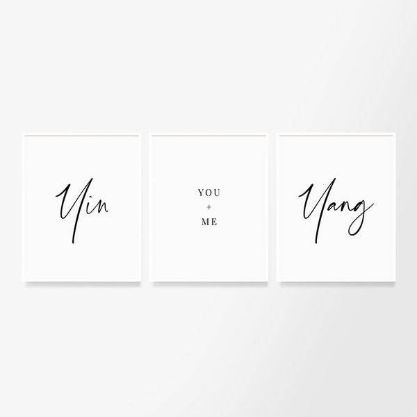 Yin and Yang. You and me. Set of 3 printable wall art quotes. Soulmate love and spiritual connection. Soul mates. Perfect balance. Destiny.