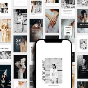 Editorial Social Media Canva Templates: Minimal, Black and White Instagram Posts and Stories