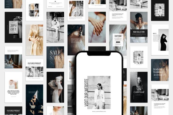 100+ Editorial Instagram Templates. Minimal, Black and White Posts & Stories. Social Media Canva Templates.