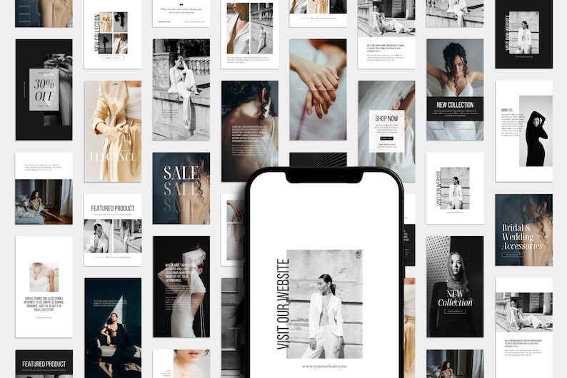 Minimal, Editorial Social Media Canva Templates: Black and White Instagram Posts and Stories for Photographers and Fashion Brands