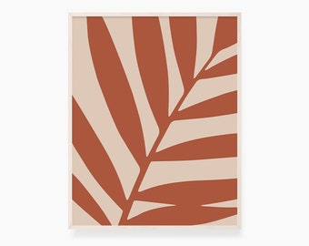 Minimalistiskt lövtryck: Bränt orange botanisk konst (digital nedladdning)