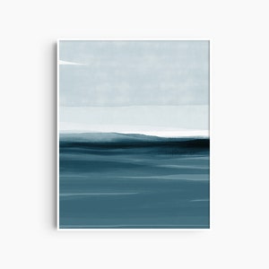 ABSTRACT WATERCOLOR LANDSCAPE. Blue. Ocean. Sea. Aesthetic. Minimalist. Printable Wall Art.
