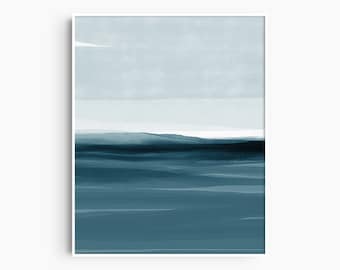 ABSTRACT WATERCOLOR LANDSCAPE. Blue. Ocean. Sea. Aesthetic. Minimalist. Printable Wall Art.