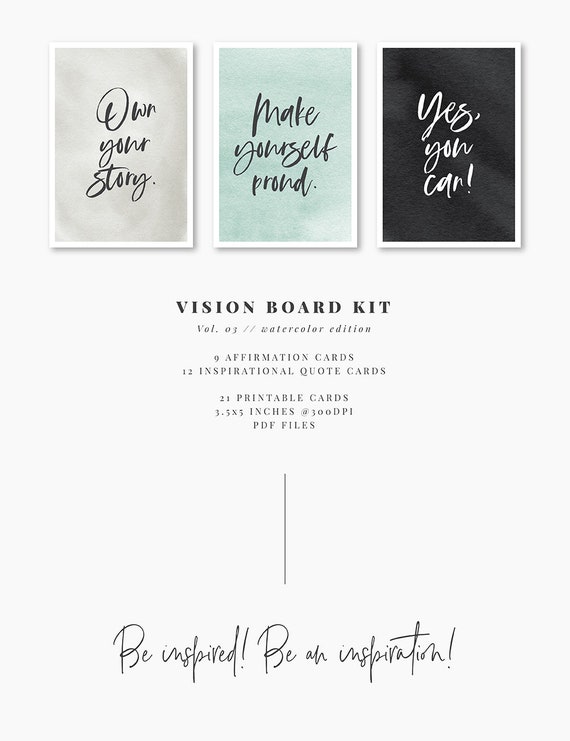 Printable Vision Board Kit 02: Affirmation Cards and Inspirational Quo