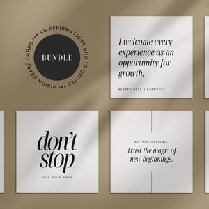 LOT de cartes Vision Board imprimables | 90 affirmations + 15 citations | Esthétique féminine minimaliste | 3x3 | 4x4 | 5 x 5 | 6 x 6 | Fichiers PDF + JPEG