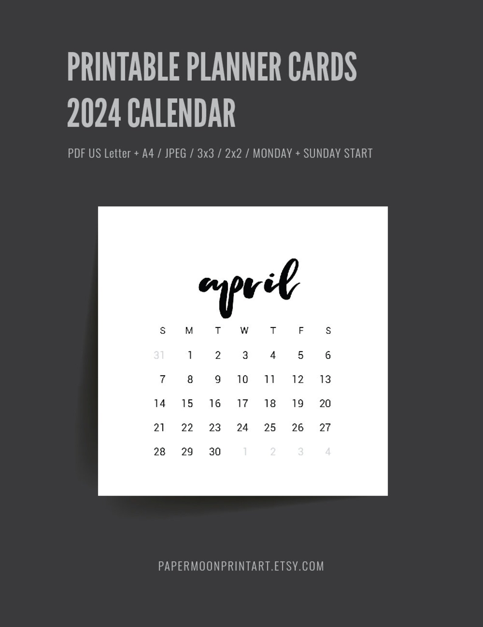 2024 Calendar 3x3 2x2 2024 Mini Calendar Printable Bujo Calendar 2024