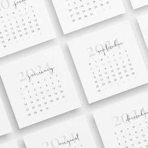 Calendário 2024 | 3x3 | 2x2 | Mini Calendário 2024 | Calendário Bujo para imprimir 2024 | Cartões de diário e planejador para impressão | Design Mínimo | 02