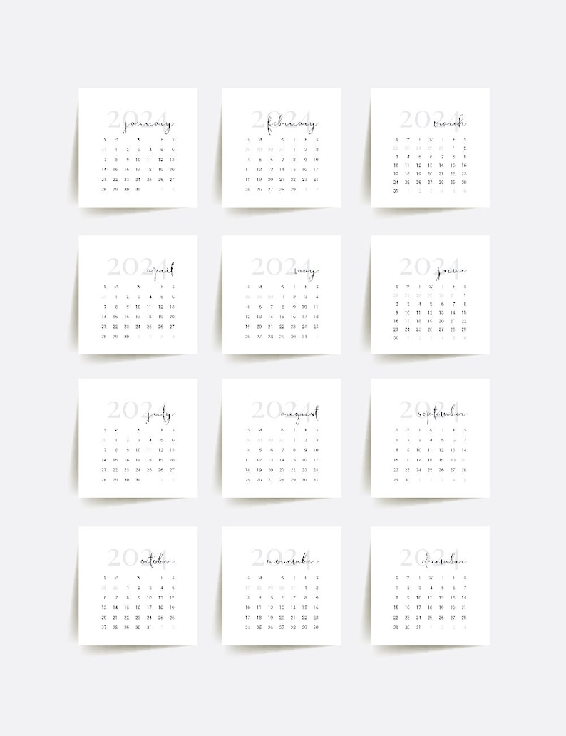 2024 Calendar 3x3 2x2 2024 Mini Calendar Printable Etsy