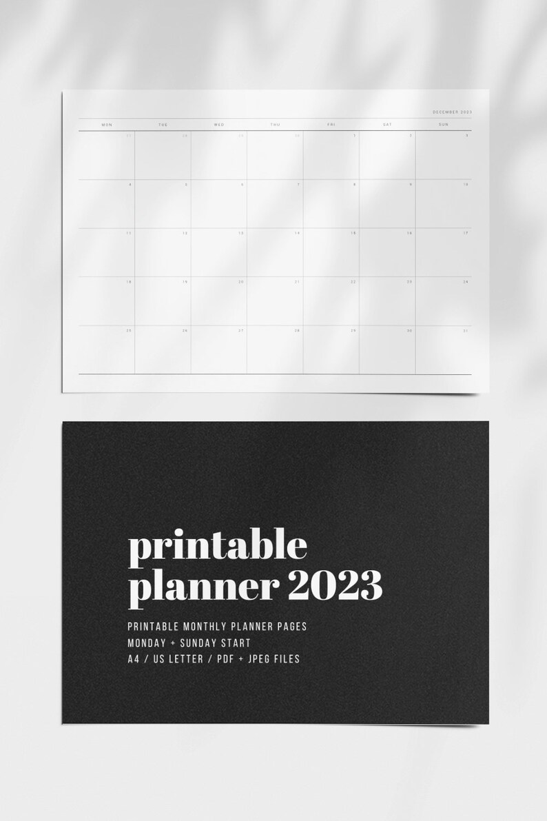 2023 Printable Monthly Planner Landscape Horizontal A4 Etsy
