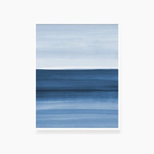 BLUE OCEAN LANDSCAPE. Blue Watercolor Painting. Abstract Art. Printable Wall Art Illustration. Minimalist. Printable Poster. Ocean Print.