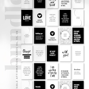 LOT de citations et de cartes d'affirmation imprimables. Citations motivantes et inspirantes. Imprimables Vision Board. Noir et blanc. Fichiers PDF + JPG