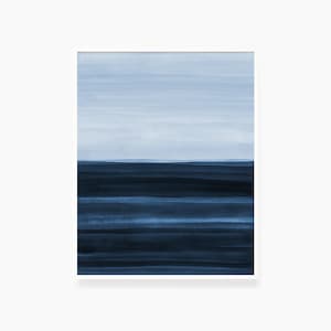 BLUE OCEAN LANDSCAPE. Blue Watercolor Painting. Abstract Art. Printable Wall Art Illustration. Minimalist. Printable Poster. Ocean Print.