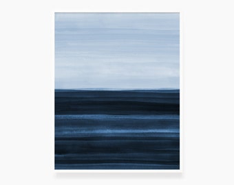 PAYSAGE BLEU D’OCÉAN. Peinture à l’aquarelle bleue. Art abstrait. Illustration imprimable d’art de mur. Minimaliste. Affiche imprimable. Ocean Print.