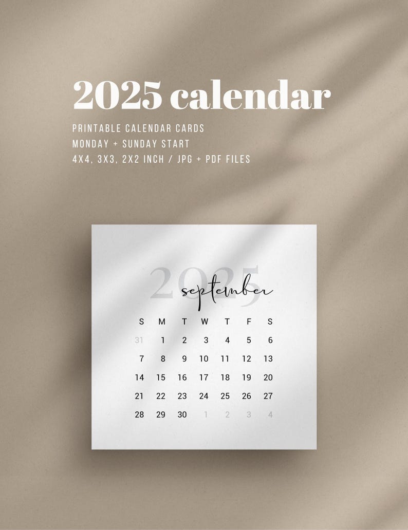 2025 Calendar 4x4 3x3 2x2 2025 Mini Calendar Printable Bujo Calendar