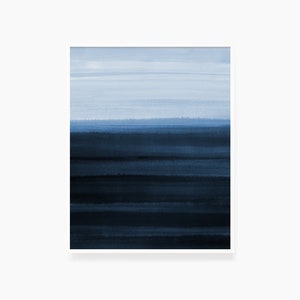 BLUE OCEAN LANDSCAPE. Blue Watercolor Painting. Abstract Art. Printable Wall Art Illustration. Minimalist. Printable Poster. Ocean Print.
