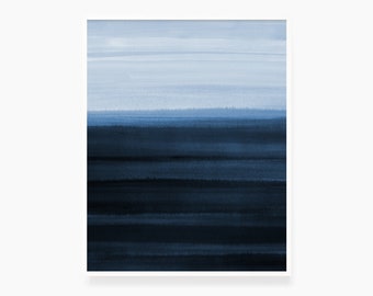 PAYSAGE BLEU D’OCÉAN. Peinture à l’aquarelle bleue. Art abstrait. Illustration imprimable d’art de mur. Minimaliste. Affiche imprimable. Ocean Print.