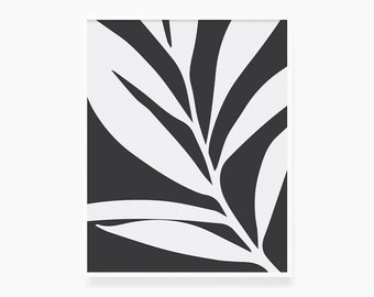 Minimalistische Blatt Illustration Druck: Schwarz-weiße Botanische Illustration (Digitaler Download)