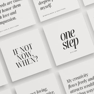 Printable Affirmation Cards Bundle for Women | Vision Board, Planner, Journal Quotes | Minimalist Aesthetic Square Cards | PDF JPEG Download