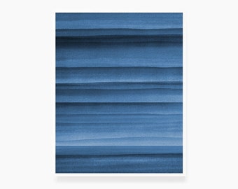 VAGUES BLEUES DE L’OCÉAN. Peinture à l’aquarelle bleue. Art abstrait. Illustration imprimable d’art de mur. Minimaliste. Affiche imprimable. Blue Ocean Print.