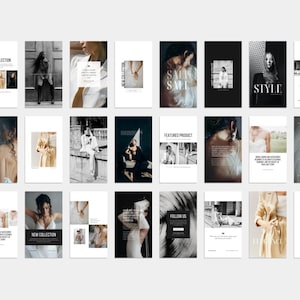 Instagram stories Canva templates in a black and white, editorial, minimal aesthetic, designed for photographers and fashion brands.