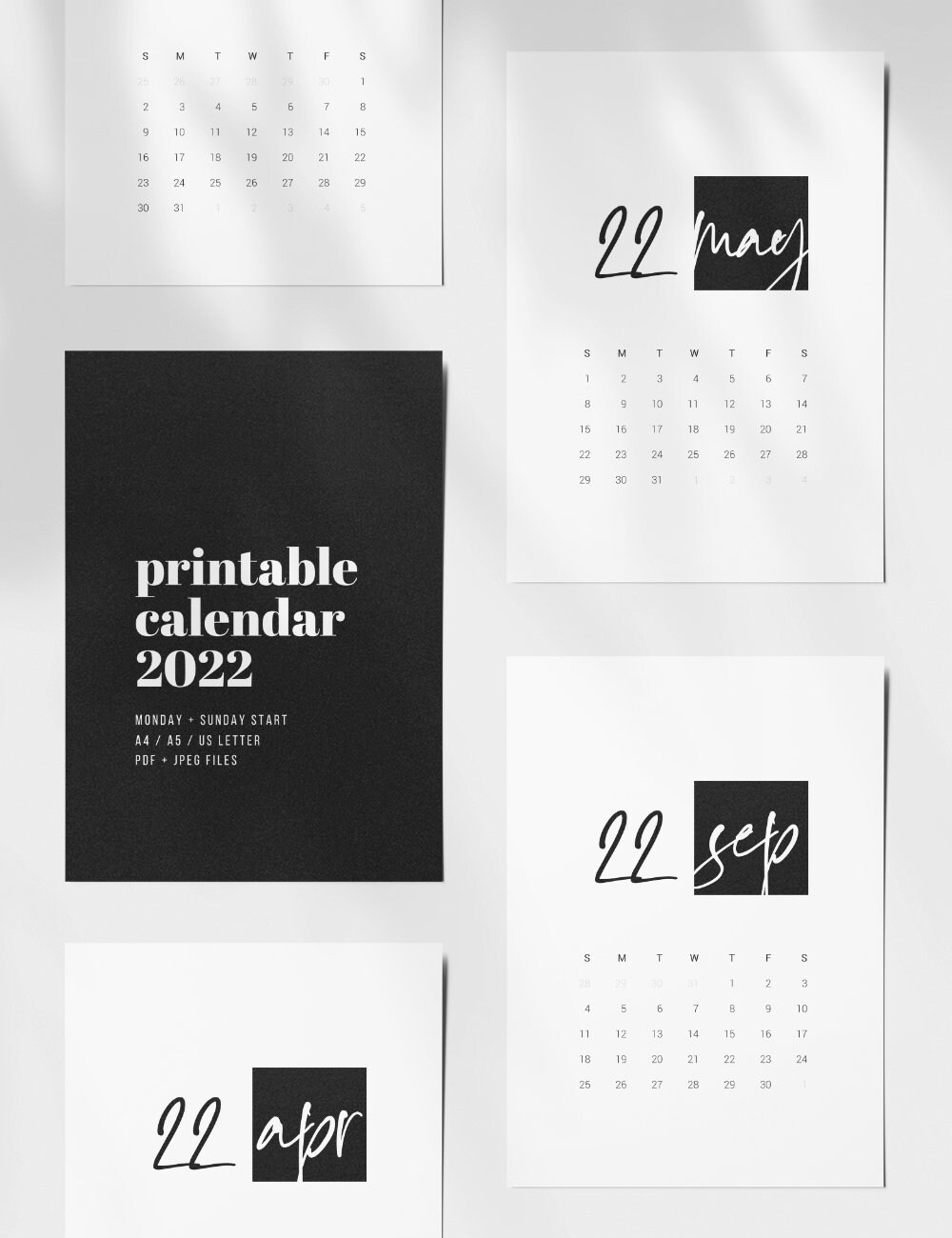 printable 2022 calendar portrait vertical a4 a5 us etsy uk