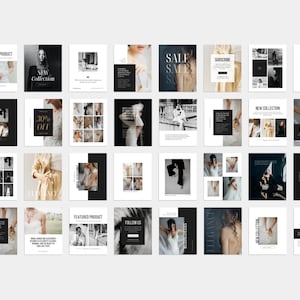 Instagram posts Canva templates in a black and white, editorial, minimal aesthetic, perfect for photographers and fashion brands.