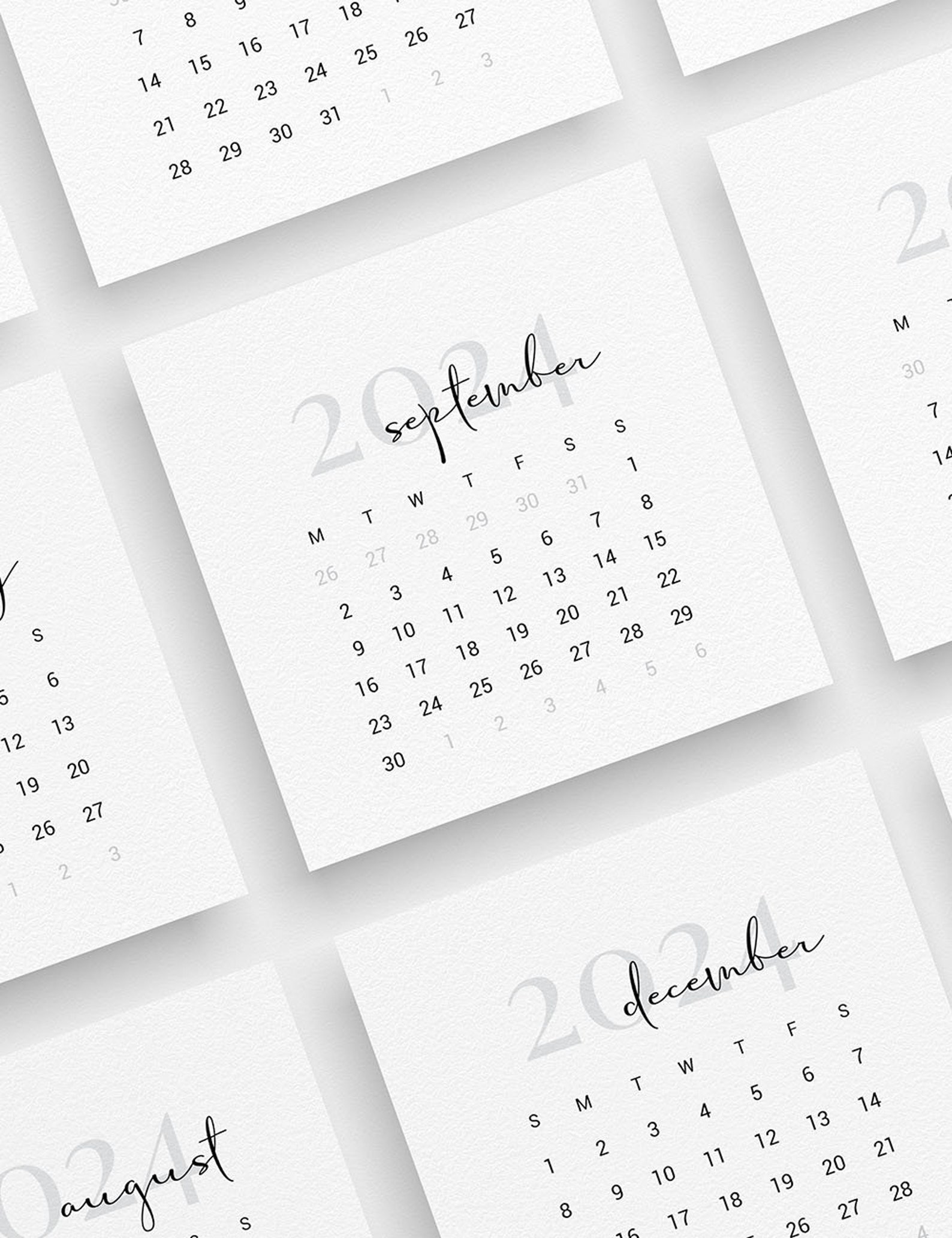 2024 Calendar 3x3 2x2 2024 Mini Calendar Printable Etsy