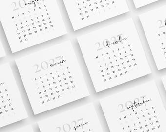 2027 Kalender | Druckbare 3x3 Minikalender Karten + A4, US Letter Monatsplaner Seiten | 01