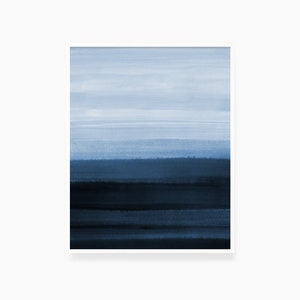 BLUE OCEAN LANDSCAPE. Blue Watercolor Painting. Abstract Art. Printable Wall Art Illustration. Minimalist. Printable Poster. Ocean Print.