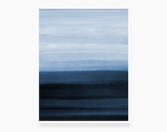 PAYSAGE BLEU D’OCÉAN. Peinture à l’aquarelle bleue. Art abstrait. Illustration imprimable d’art de mur. Minimaliste. Affiche imprimable. Ocean Print.