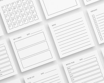 Minimalist Planner Cards: Printable Journaling Essentials 3x3 Square (PDF + JPEG)