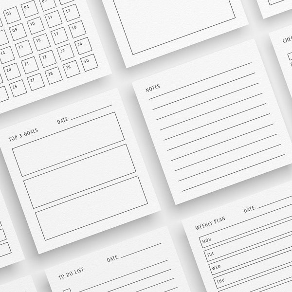 Planning Essentials | 3x3 | Printable Journal & Planner Cards | Plans, Checklists, Trackers, To Do Lists | Minimal Design | PDF + JPEG