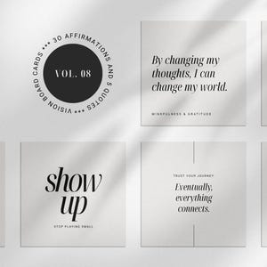 Printable Vision Board Cards | 30 Affirmations + 5 Quotes | Minimalist Feminine Aesthetic | 3x3 | 4x4 | 5x5 | 6x6 | PDF + JPEG | 08