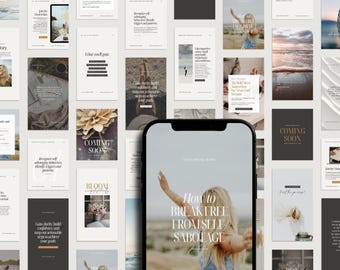 90 Elegant, Modern Instagram Templates. Social Media Canva Templates. Feminine, Neutral Aestehtic Posts & Stories.